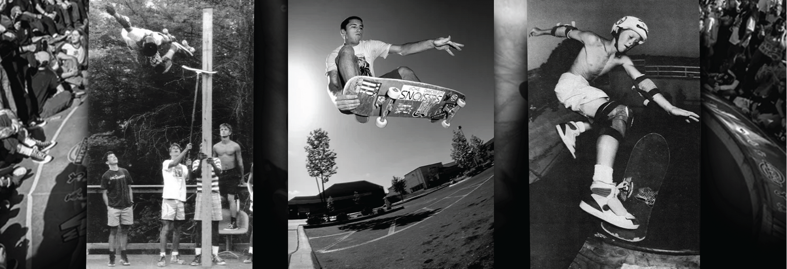Compilation of black and white photos or skateboarders