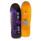 Two skateboard decks, one with a purple and black eagle silhouette design featuring the text 'Matt Hensley' and 'King Size', and the other with an orange background and a label that reads 'King Size Hensley Model' with a crown.