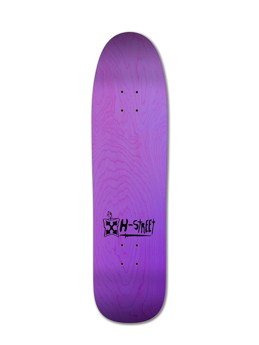 A purple skateboard deck with visible wood grain features a black Legend Skates logo and the ADDISON TAYLOR GIRL & BUTTERFLY DESIGN graphic, inspired by classic girl skate series. Stylish look stands out on a clean white background.