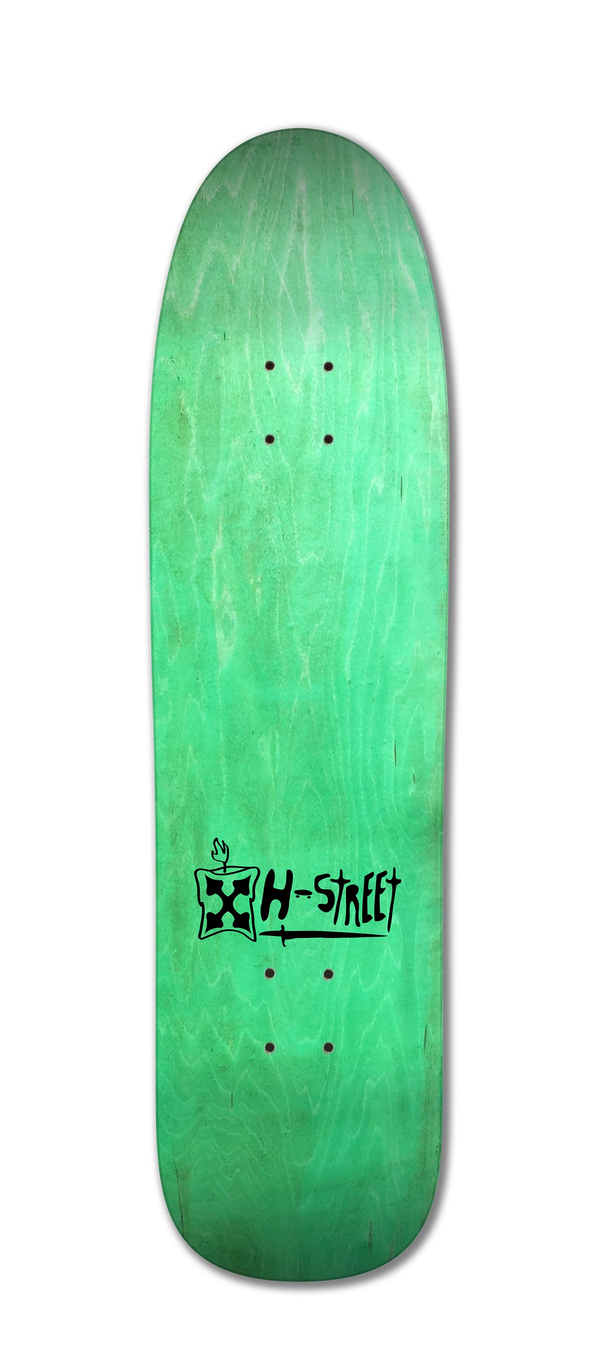 A green skateboard deck with wood grain, featuring a black "Legend Skates" logo and the Addison Taylor GIRL & BUTTERFLY DESIGN from the Alpha Girls series. Photographed on a white background.