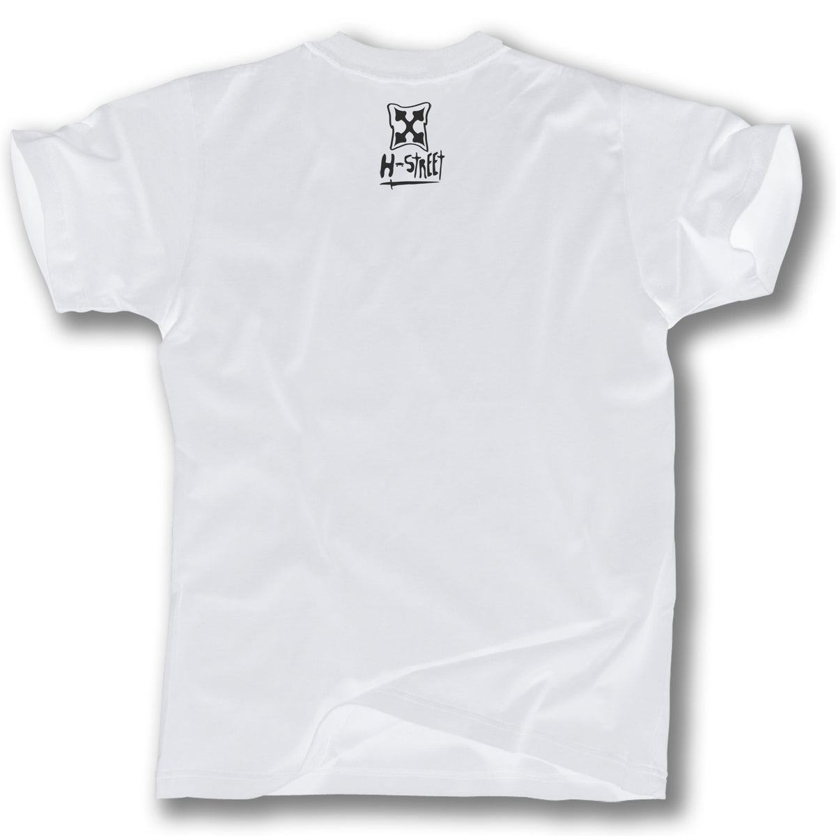 The Minuteman ALPHA BEANIE BABE DESIGN T-SHIRTS is a plain white crew tee shown from the back, with a small black graphic and "H-Street" text near the upper center below the neckline.