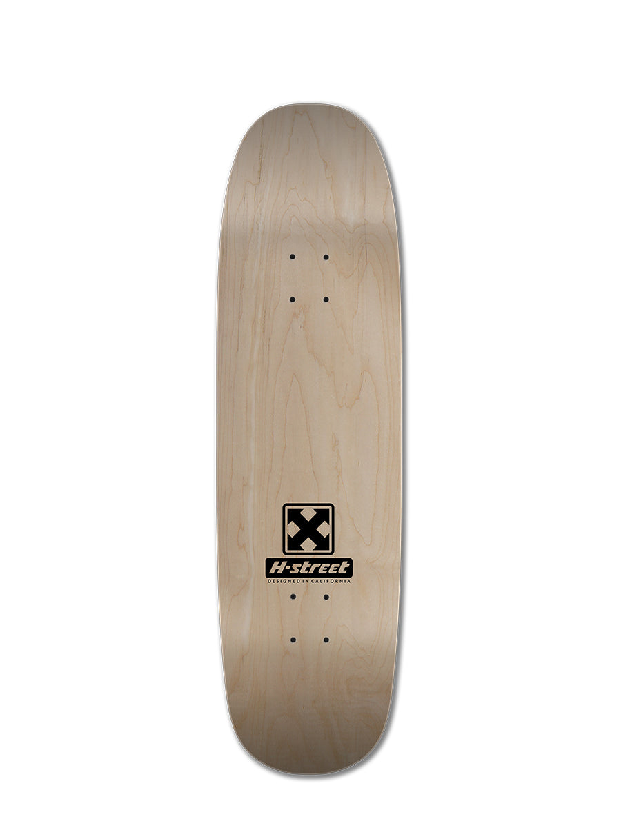The HENSLEY X BARON STREETSWINGER by Perfect Skateboarding is a blank wooden skateboard deck in a rectangular Park & Pool Shape with rounded edges and a black H-Street logo near one end, shown on a white background.