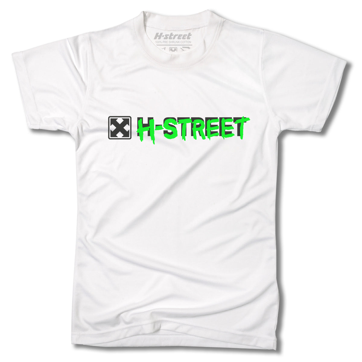 The Minuteman STEVE ORTEGA CHILI TEE, made in the USA, showcases a bold green logo with dripping effects and a black-and-white square emblem to the left of the text.